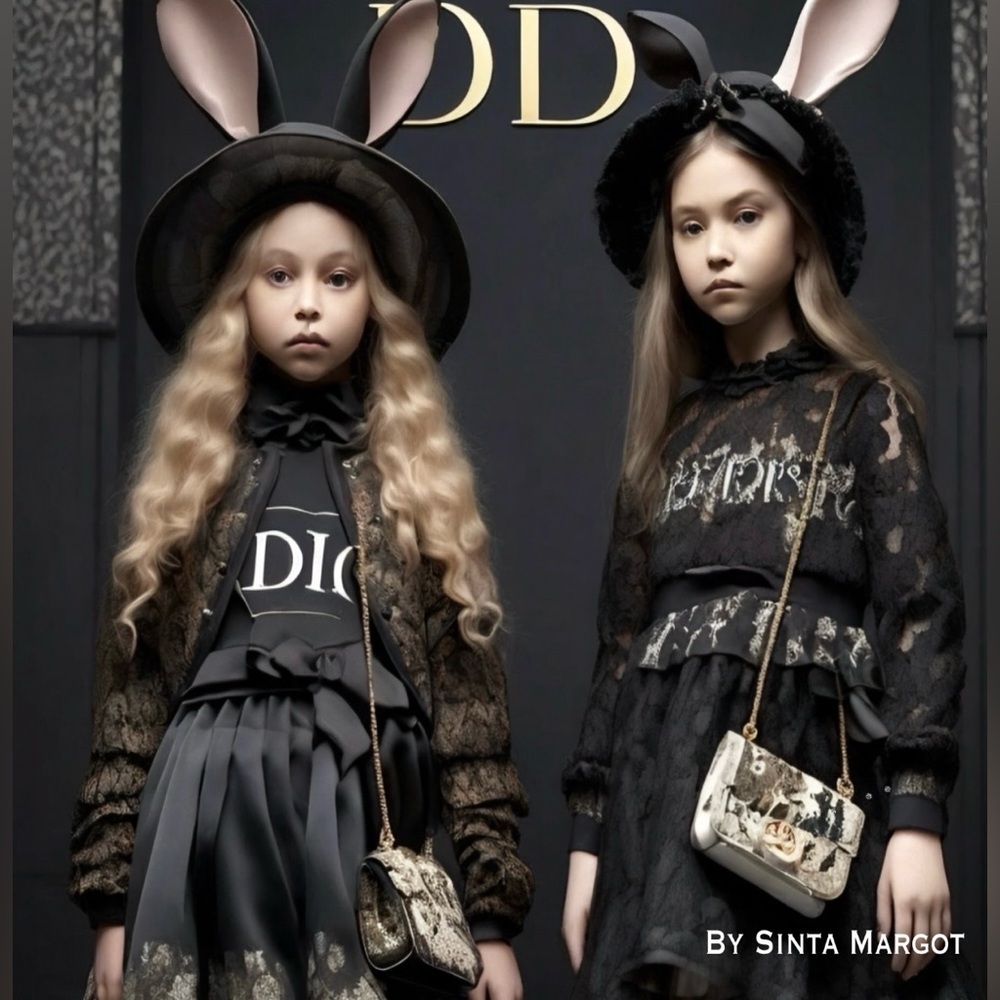 HANDCRAFTED Chic Black and Gold Girls' Outfit snd Accessories digital poster